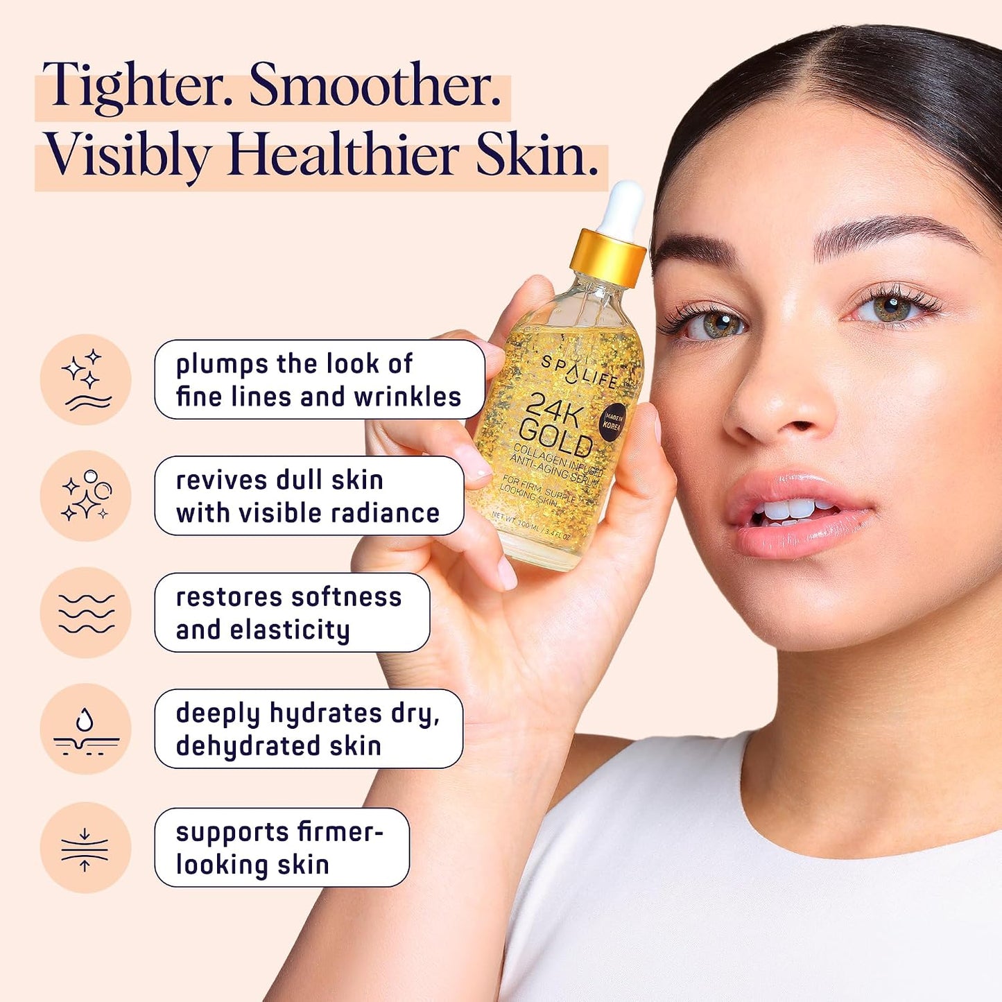 Beauty 24K Gold anti Aging Serum | Korean Deep Collagen Serum for Face with Real Gold Flakes | Hydrating & Firming Treatment for a Youthful Look | 3.7 Fl. Oz.
