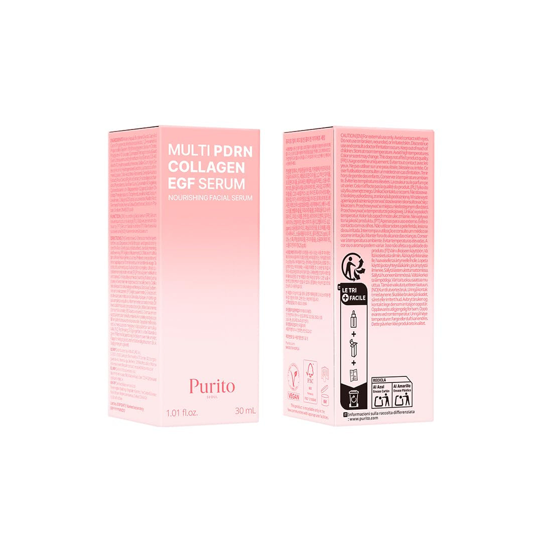 Multi PDRN + Collagen + EGF Revitalizing Facial Serum | for Glass Skin, Radiance, Elasticity & Hydration | 99% Pure PDRN Complex, Firming & Brightening Booster | Korean Skincare 1.01 Fl.Oz