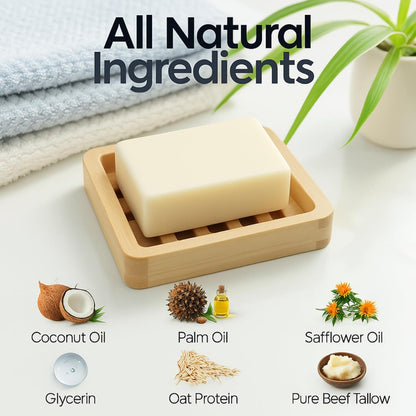 Beef Tallow Soap Bar – All Natural Grass Fed Tallow Soap Unscented – Moisturizing Face & Body Wash Great for Eczema, Dry, Itchy, Sensitive Skin – Handcrafted Bath Soap for Adults, Kids, Made in USA