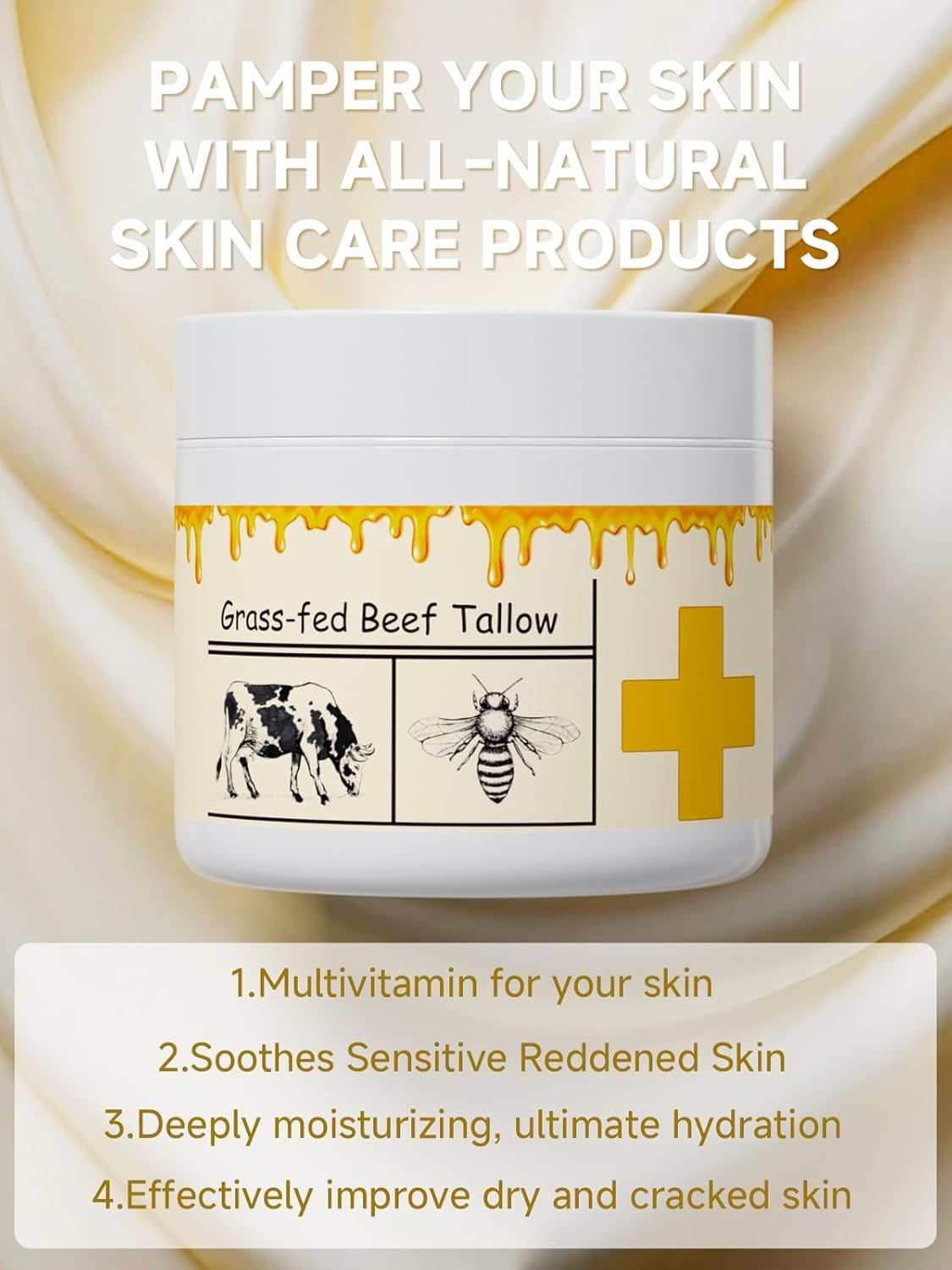 Beef Tallow for Skin, Beef Tallow, Tallow and Honey Cream, Grass Fed Beef Tallow, Whipped Beef Tallow for Face Moisturizer for All Purpose with Raw Honey Tallow Balm, 2 Packs