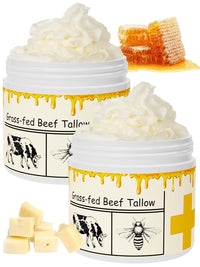 Beef Tallow for Skin, Beef Tallow, Tallow and Honey Cream, Grass Fed Beef Tallow, Whipped Beef Tallow for Face Moisturizer for All Purpose with Raw Honey Tallow Balm, 2 Packs