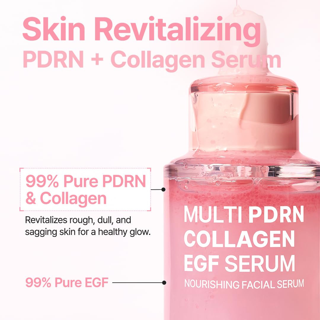 Multi PDRN + Collagen + EGF Revitalizing Facial Serum | for Glass Skin, Radiance, Elasticity & Hydration | 99% Pure PDRN Complex, Firming & Brightening Booster | Korean Skincare 1.01 Fl.Oz