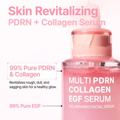 Multi PDRN + Collagen + EGF Revitalizing Facial Serum | for Glass Skin, Radiance, Elasticity & Hydration | 99% Pure PDRN Complex, Firming & Brightening Booster | Korean Skincare 1.01 Fl.Oz