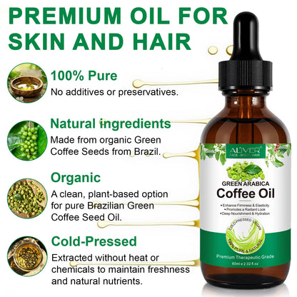 Cold-Pressed Green Arabica Coffee Oil 60Ml - 100% Pure Natural Carrier Oil for Skincare, Enhances Firmness, Deep Nourishment for Face, Body & Hair Care