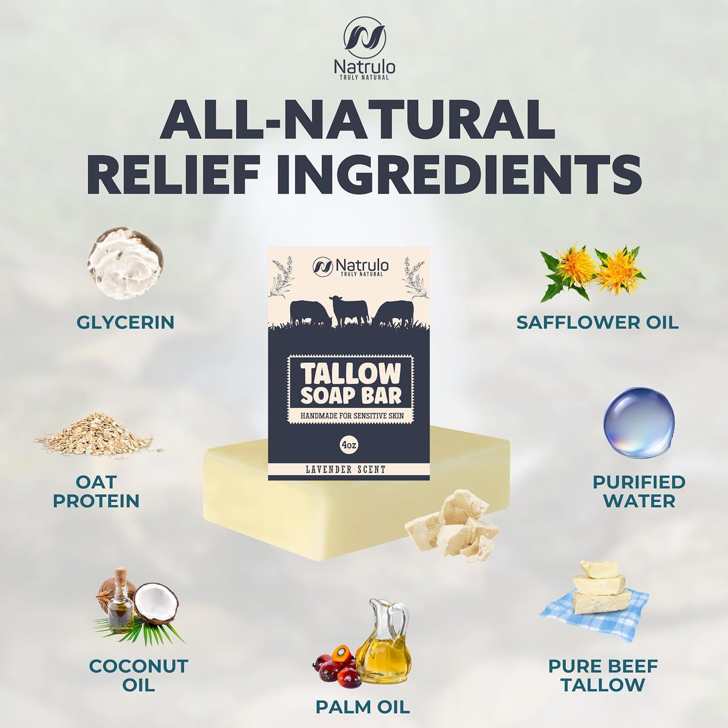 Beef Tallow Soap Bar – All Natural Grass Fed Tallow Soap Lavender – Moisturizing Face & Body Wash Great for Eczema, Dry, Itchy, Sensitive Skin – Handcrafted Bath Soap for Adults, Kids, Made in USA