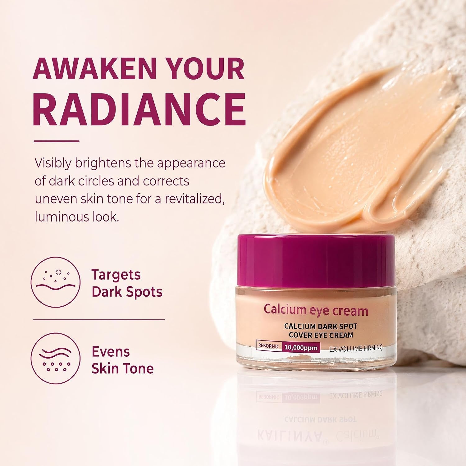 Calcium Dark Spot Eye Cream 15G – Niacinamide & Calcium Gluconate Eye Cream for Dark Circles, under Eye Bags & Sagging | Hydrolyzed Elastin EX Volume Firming Korean Eye Cream