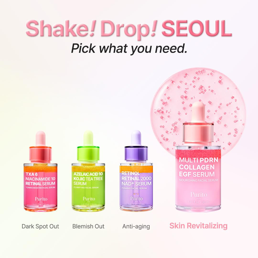 Multi PDRN + Collagen + EGF Revitalizing Facial Serum | for Glass Skin, Radiance, Elasticity & Hydration | 99% Pure PDRN Complex, Firming & Brightening Booster | Korean Skincare 1.01 Fl.Oz