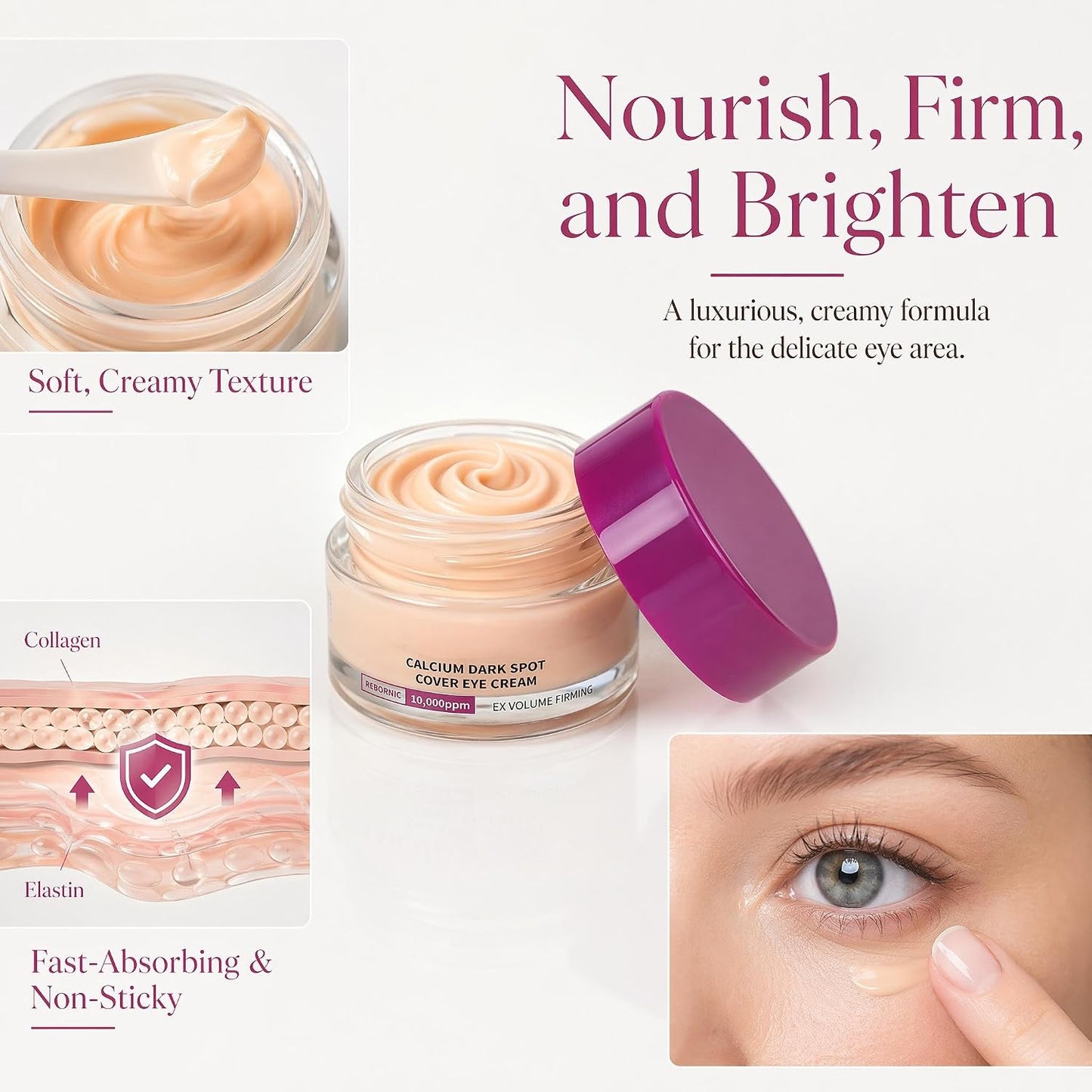 Calcium Dark Spot Eye Cream 15G – Niacinamide & Calcium Gluconate Eye Cream for Dark Circles, under Eye Bags & Sagging | Hydrolyzed Elastin EX Volume Firming Korean Eye Cream