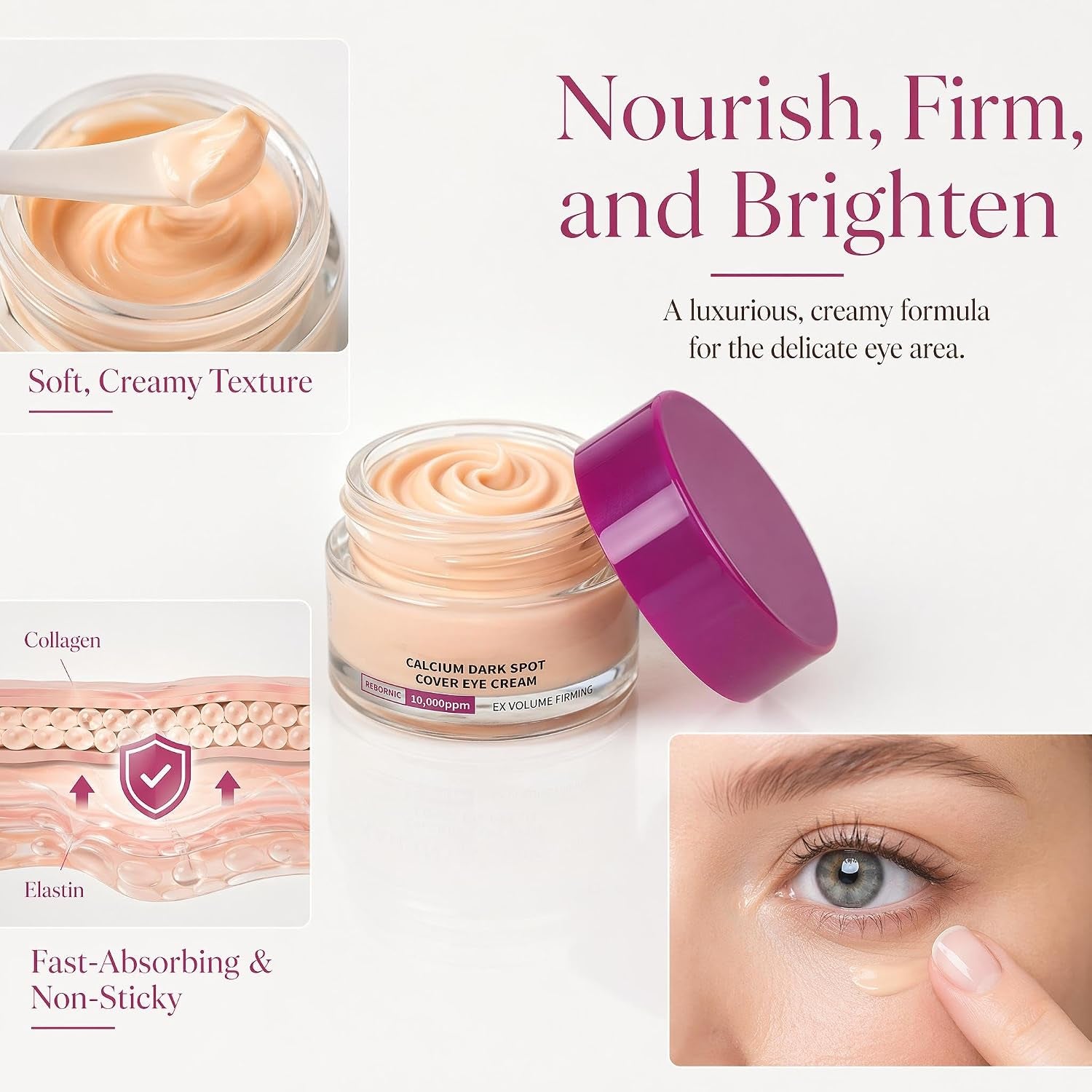 Calcium Dark Spot Eye Cream 15G – Niacinamide & Calcium Gluconate Eye Cream for Dark Circles, under Eye Bags & Sagging | Hydrolyzed Elastin EX Volume Firming Korean Eye Cream