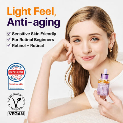 Retinol 0.1% + Retinal 0.1% Anti-Aging Facial Serum | for Wrinkles, Fine Lines & Firmer Skin | Dual Retinoids with NAD+, Improve Elasticity & Skin Texture | Korean Skincare, 30Ml 1.01 Fl.Oz
