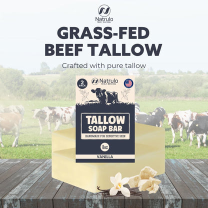 Beef Tallow Soap Bar – All Natural Grass Fed Tallow Soap Vanilla – Moisturizing Face & Body Wash Great for Eczema, Dry, Itchy, Sensitive Skin – Handcrafted Bath Soap for Adults, Kids, Made in USA